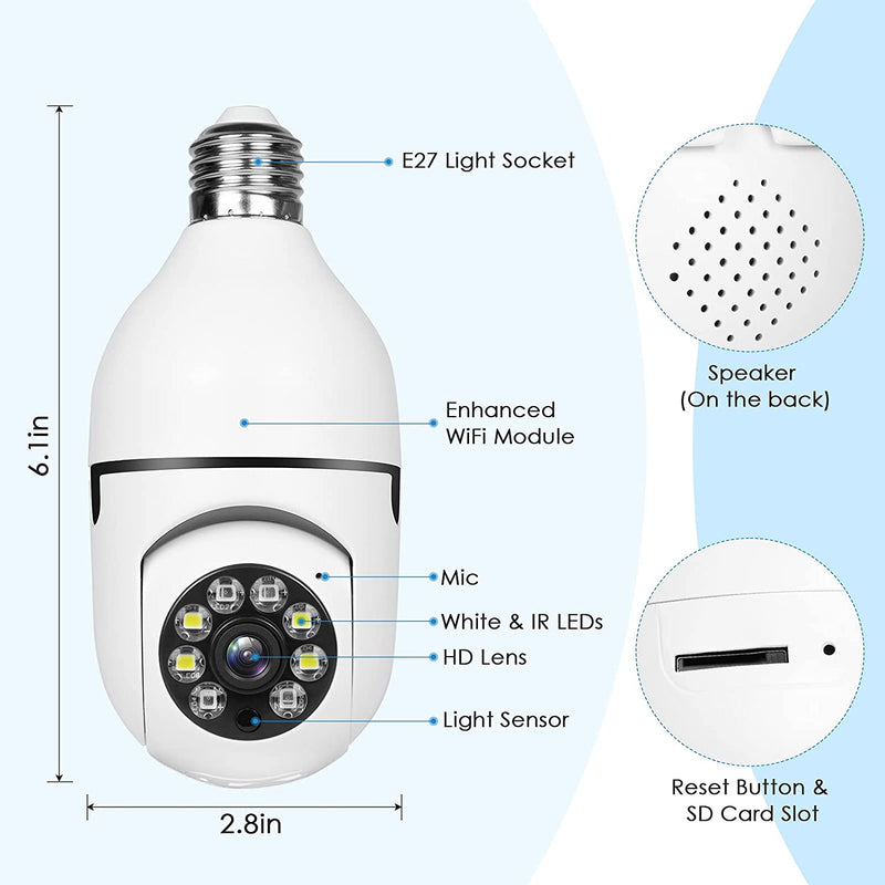 Câmera wifi ip sem fio giratória 360 com encaixe lampada bocal rosca ptz full HD visão noturna segurança