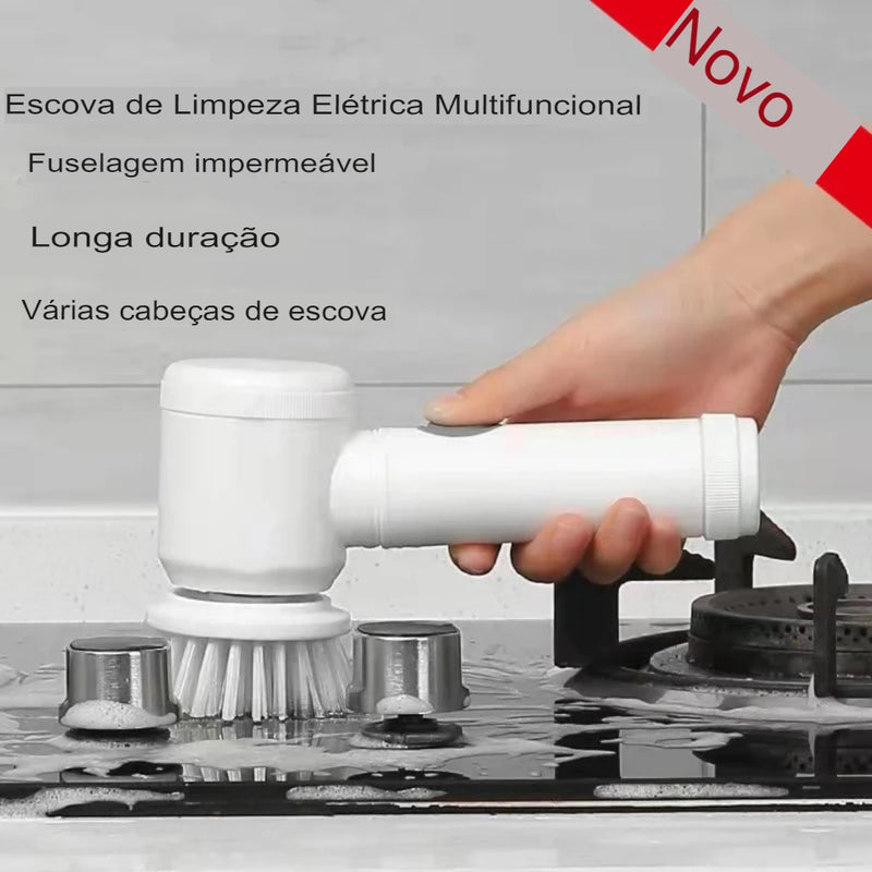 Escova de limpeza elétrica sem fio, esponja de polimento recarregável usb, escova limpa para cozinha e banheiro, 3 em 1