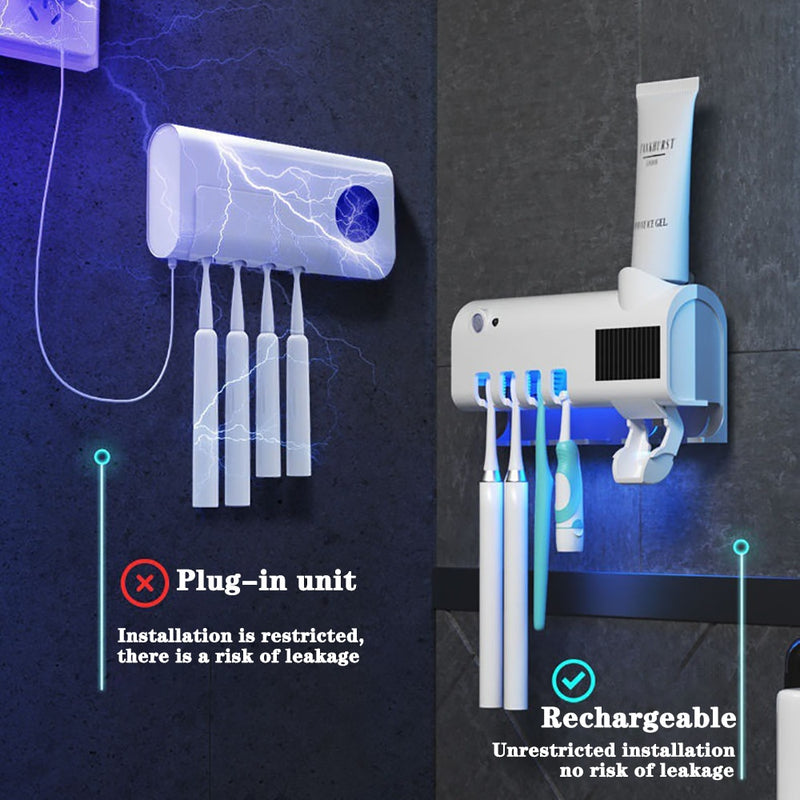 Suporte para escova de dentes Dispensador de pasta de dente de energia solar Banheiro Caixa de armazenamento de escova de dentes Suporte de armazenamento multifuncional Carregamento USB