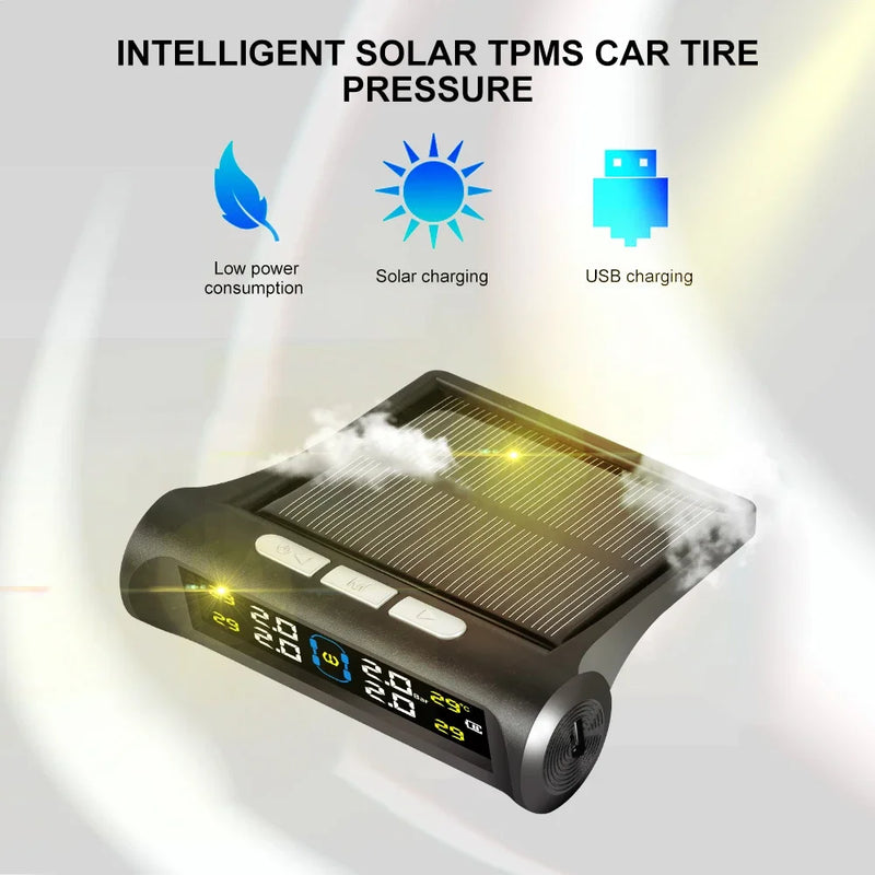 Sistema inteligente de monitoramento de pressão de pneus tpms, sensores de estacionamento solares para carros, medidor de pressão de ar de temperatura de pneus