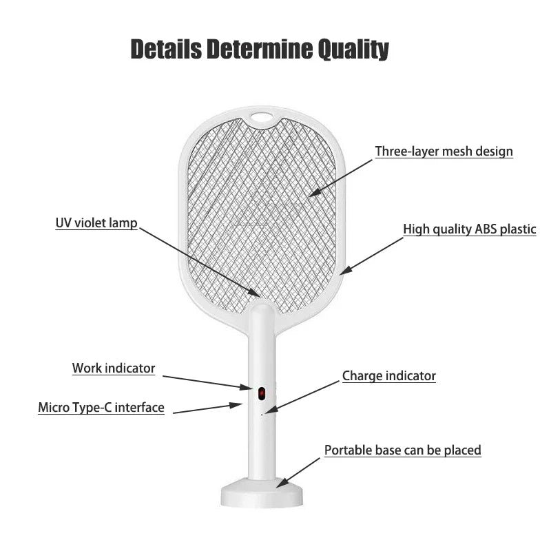 Mata-mosquitos de 3000 V atualizado com carregamento TYPE-C, mata-mosquitos elétrico 3 em 1, lâmpada assassina de mosquitos