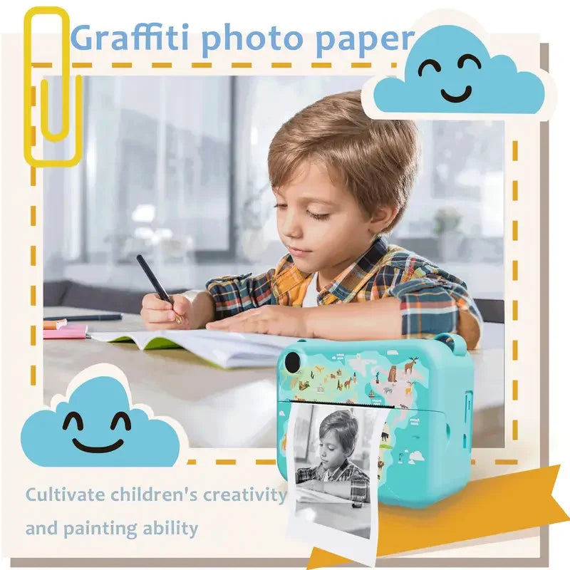 Câmera digital para crianças, mini impressora térmica portátil para fotografia, impressão instantânea, câmera de vídeo para crianças, brinquedo educacional, presente