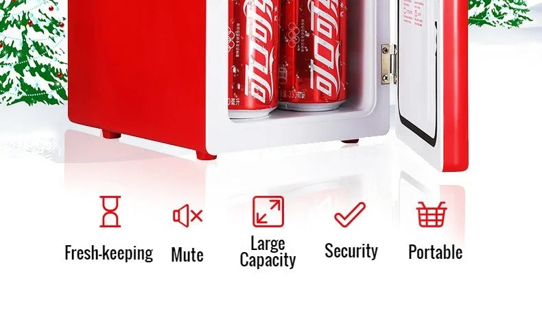 Mini geladeira multifuncional coca-cola, 4l, 12v/220v, cosméticos, cerveja, bebidas, aquecedor, dormitório, geladeira para carro, casa