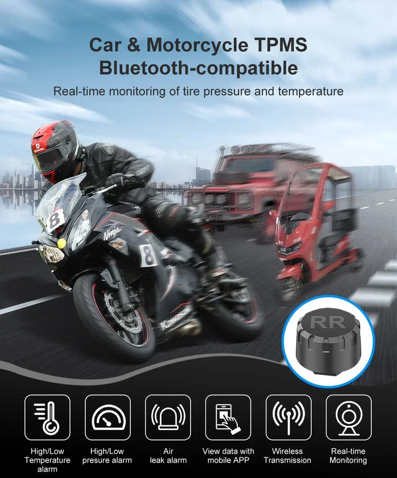 SENSORES de PRESSÃO dos PNEUS tpms MOTOCICLETA E CARRO sistema de monitoramento de pressão dos pneus compatível com BLUETOOTH sensor externo android/ios carro tmps