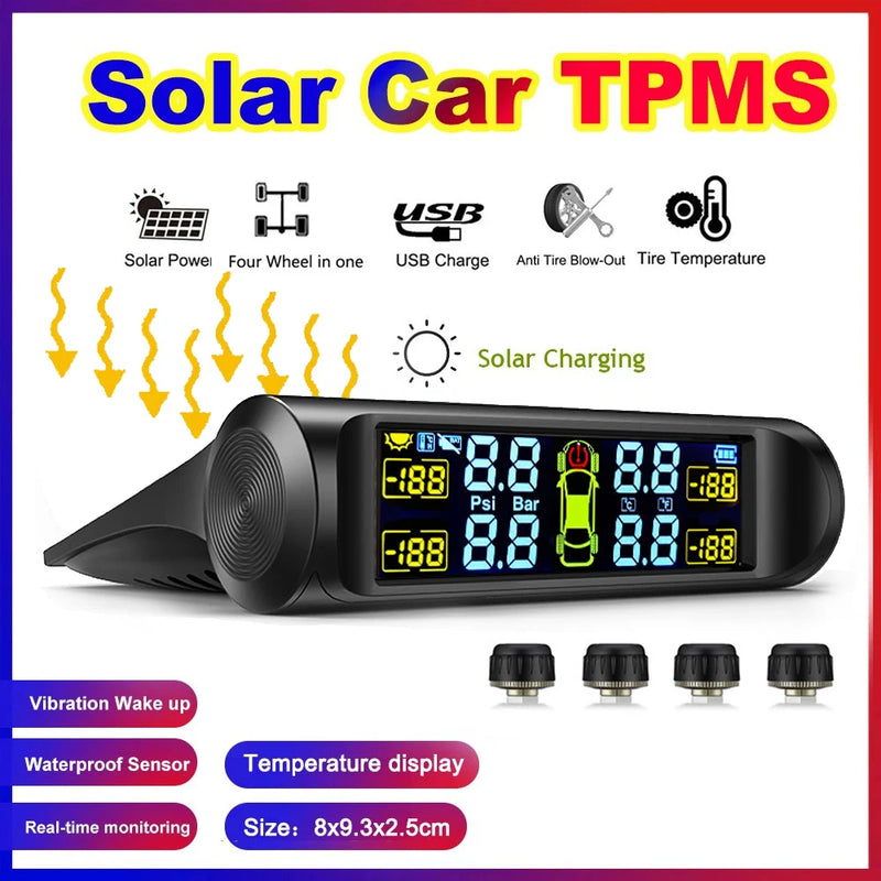 Sistema inteligente de monitoramento de pressão de pneus tpms, sensores de estacionamento solares para carros, medidor de pressão de ar de temperatura de pneus