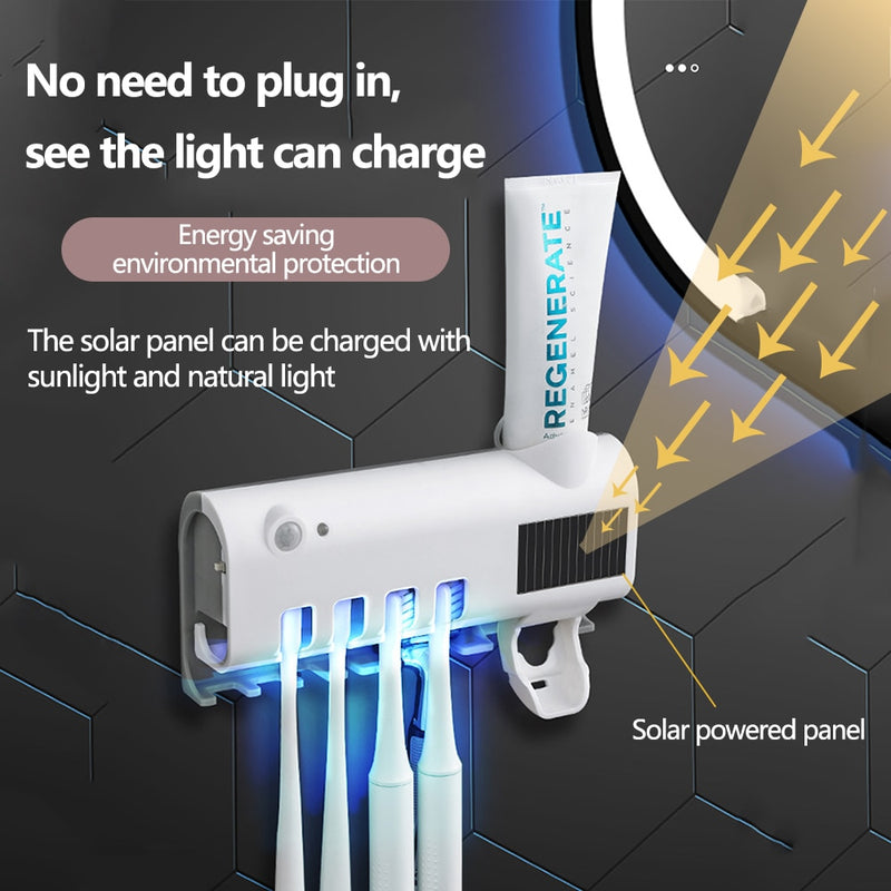 Suporte para escova de dentes Dispensador de pasta de dente de energia solar Banheiro Caixa de armazenamento de escova de dentes Suporte de armazenamento multifuncional Carregamento USB