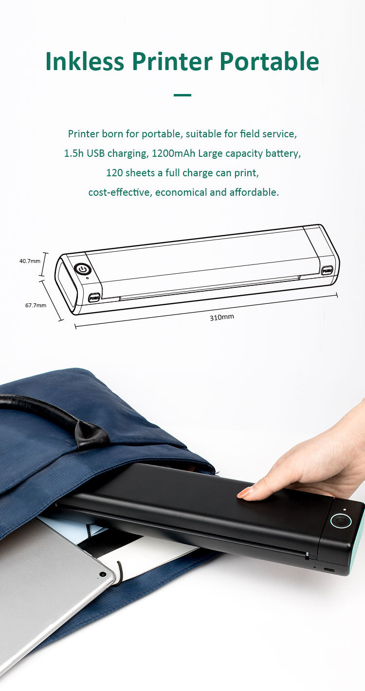 IMPERDIVEL!!!  Impressora térmica portátil A4 8,26 "x11,69" Papel térmico A4 Impressora de viagem móvel sem fios Impressora para computador portátil Android iOS M08F