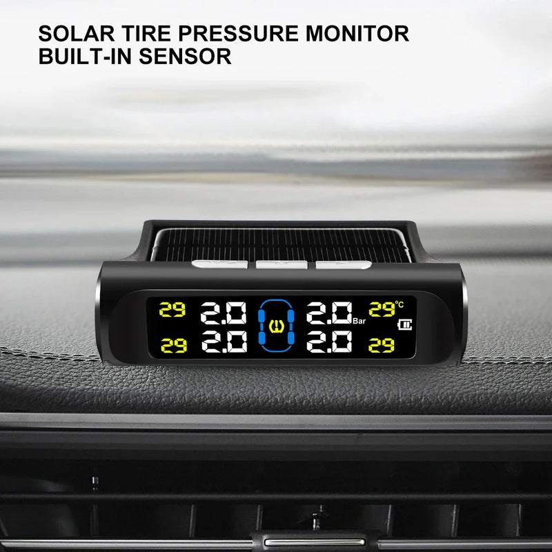 Sistema inteligente de monitoramento de pressão de pneus tpms, sensores de estacionamento solares para carros, medidor de pressão de ar de temperatura de pneus