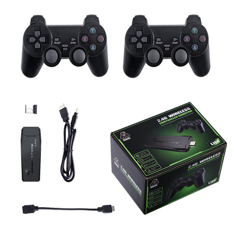 VIDEOGAME Vários formatos de emulador: Para ps1/atari/mame/sfc/fc/gba/gb/gbc/md suporta emuladores. Com dois gamepads2.4G duplo controlador sem fio Game Stick 4K 10000 jogos 64 32GB Retro Games para PS1/GBA Boy Gift Christmas