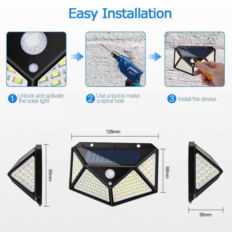 LUZ LED SEM FIO LUZ SOLAR COM SENSOR DE MOVIMENTO 100 led luzes de parede solares 1/2/4 pçs ao ar livre lâmpada solar pir sensor movimento movido a energia solar luz de rua para luz do jardim