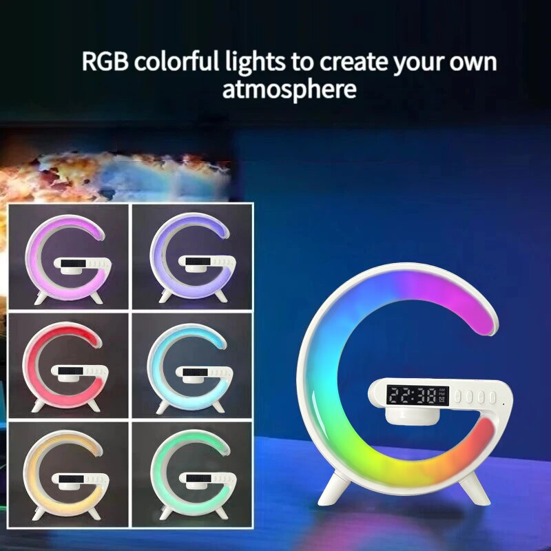 Carregador multifuncional sem fio suporte alto-falante tf rgb luz noturna estação de carregamento rápido para iphone samsung xiaomi huawei