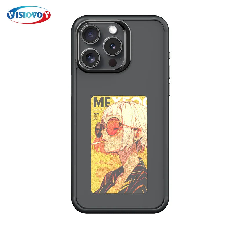 Case Para Iphone com tela inteligente animada na parte traseira Função NFC Cases de telefone inteligente para iPhone 15 14 13 Pro Max E Ink Screen DIY Phone Covers com protetor traseiro Fundas Bateria grátis