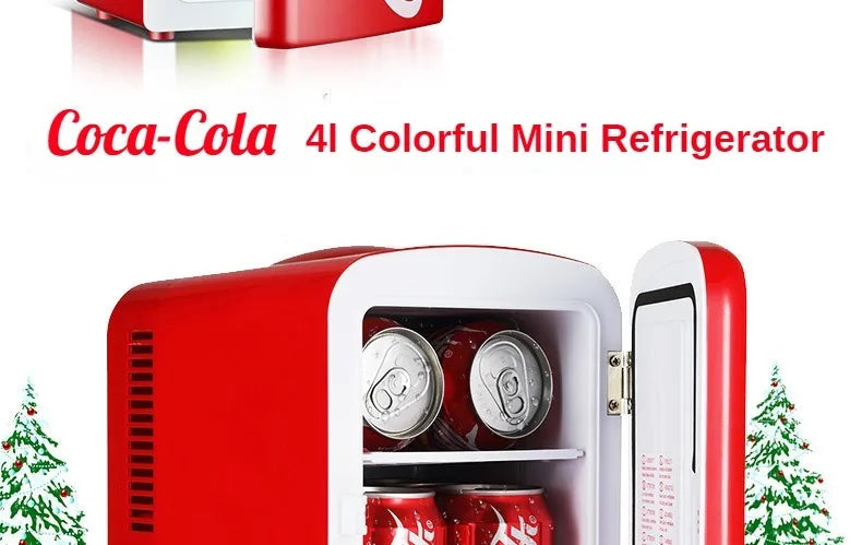 Mini geladeira multifuncional coca-cola, 4l, 12v/220v, cosméticos, cerveja, bebidas, aquecedor, dormitório, geladeira para carro, casa