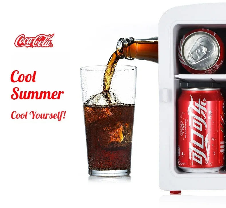 Mini geladeira multifuncional coca-cola, 4l, 12v/220v, cosméticos, cerveja, bebidas, aquecedor, dormitório, geladeira para carro, casa