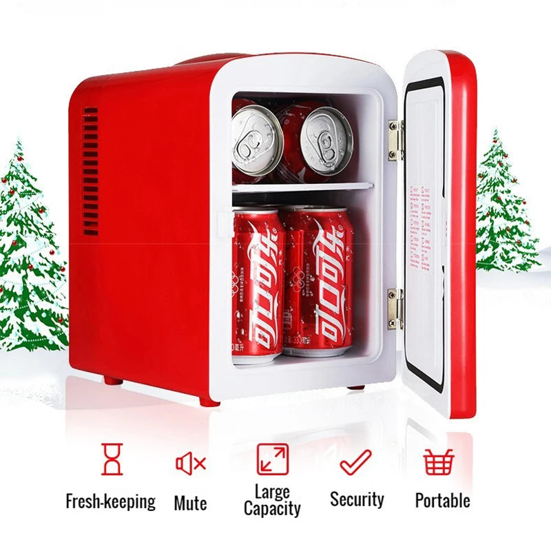 Mini geladeira multifuncional coca-cola, 4l, 12v/220v, cosméticos, cerveja, bebidas, aquecedor, dormitório, geladeira para carro, casa