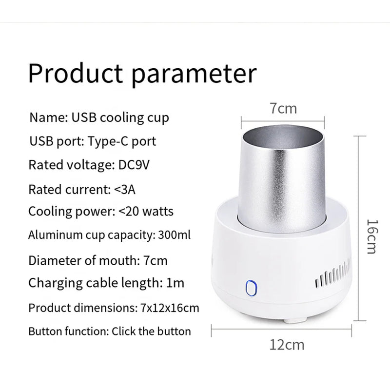 Mini Refrigerador USB  copo de resfriamento rápido portátil refrigerador elétrico instantâneo para cerveja vinho bebida carro casa frutas.