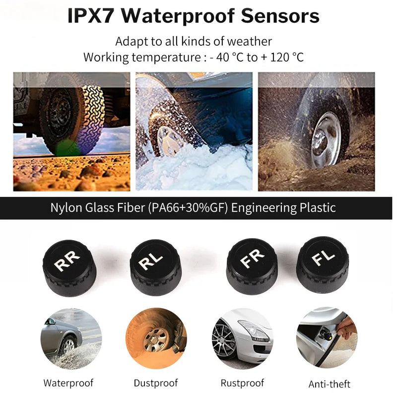 Sistema inteligente de monitoramento de pressão de pneus tpms, sensores de estacionamento solares para carros, medidor de pressão de ar de temperatura de pneus