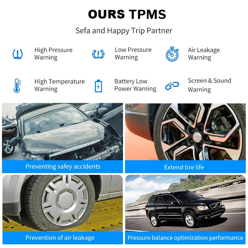 Sistema inteligente de monitoramento de pressão de pneus tpms, sensores de estacionamento solares para carros, medidor de pressão de ar de temperatura de pneus