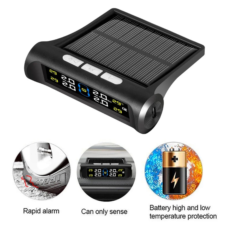 Sistema inteligente de monitoramento de pressão de pneus tpms, sensores de estacionamento solares para carros, medidor de pressão de ar de temperatura de pneus