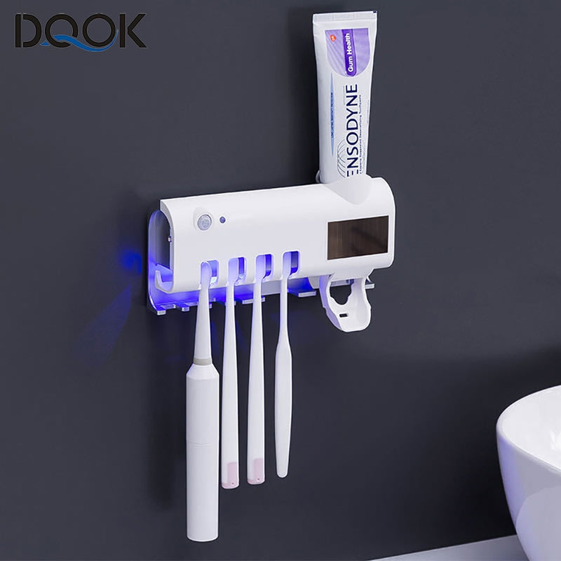 Suporte para escova de dentes Dispensador de pasta de dente de energia solar Banheiro Caixa de armazenamento de escova de dentes Suporte de armazenamento multifuncional Carregamento USB