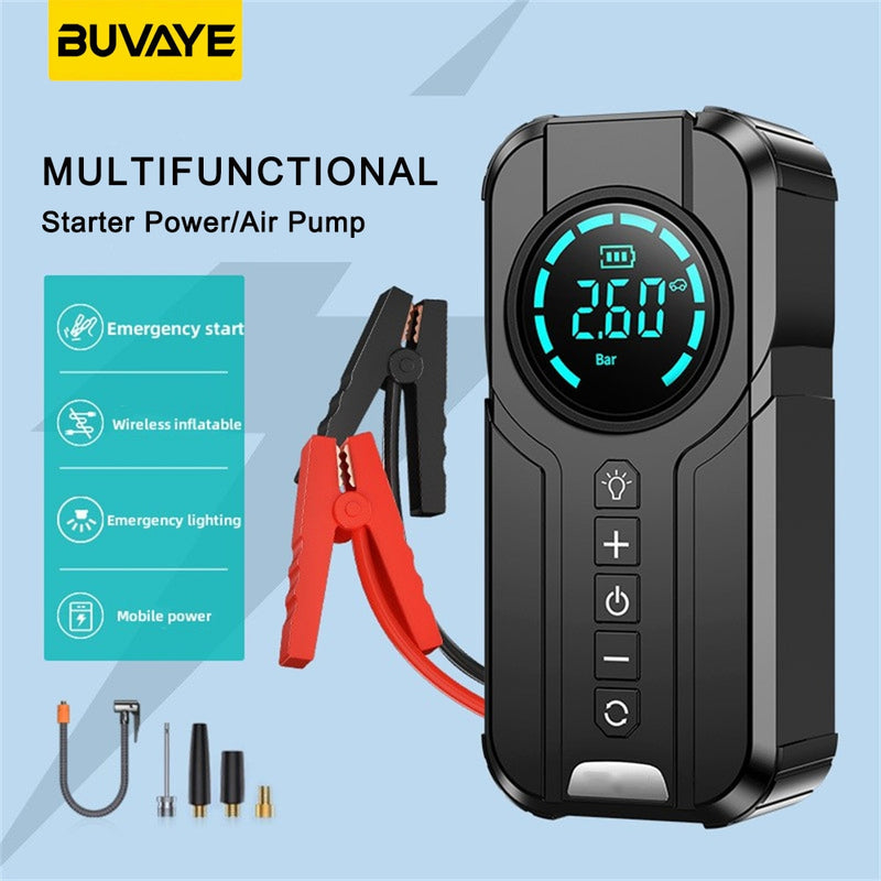 VÁRIAS FUNÇÕES EM UM SÓ - AUXILIAR DE PARTIDA, Carro jump Starter Bomba de ar, Power Bank, Iluminação, Compressor de ar portátil, Carros Bateria Starters Iniciando, inflador de pneus automático,