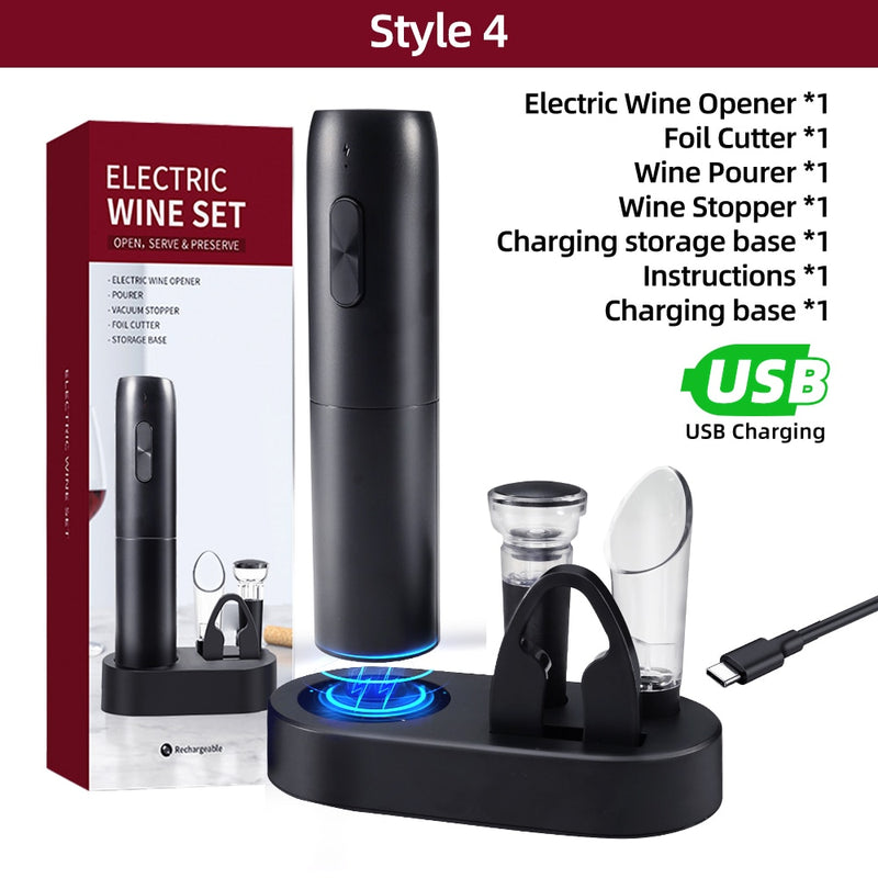 Abridor elétrico de garrafas de vinho recarregável com base de carregamento Botão de um clique Automático Saca-rolhas de vinho tinto Party Bar Wine Lover